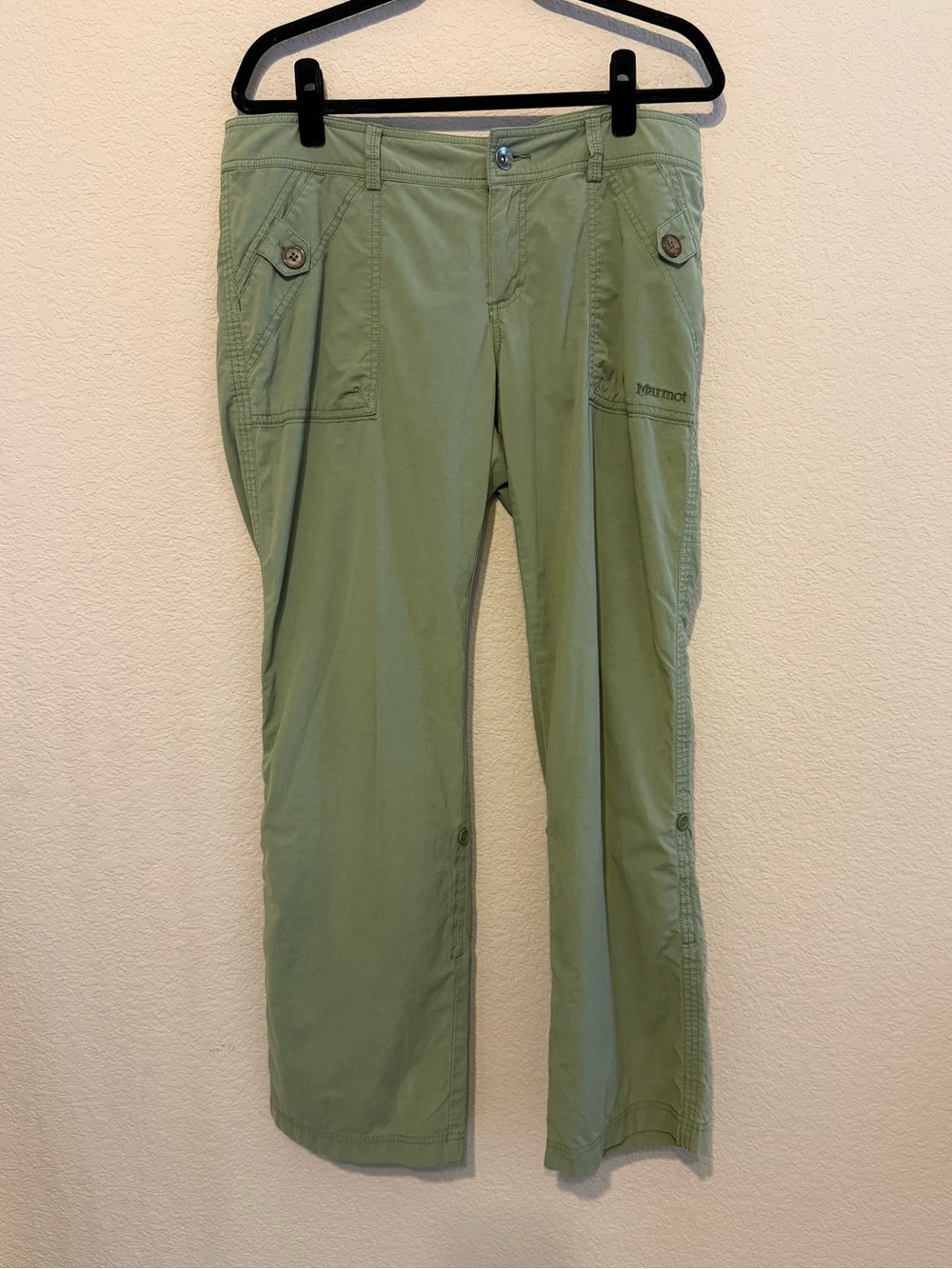 MARMOT Hiking Pants Womens 12 Roll Tab Convertible Capris Mid-Rise Sage Green